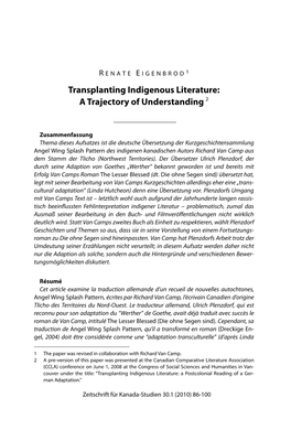 Transplanting Indigenous Literature: a Trajectory of Understanding 2