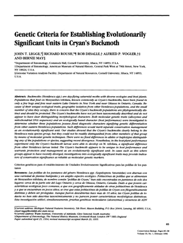 Genetic Criteria for Establishing Evolutionarily Significant Units in Cryan's Bucktooth