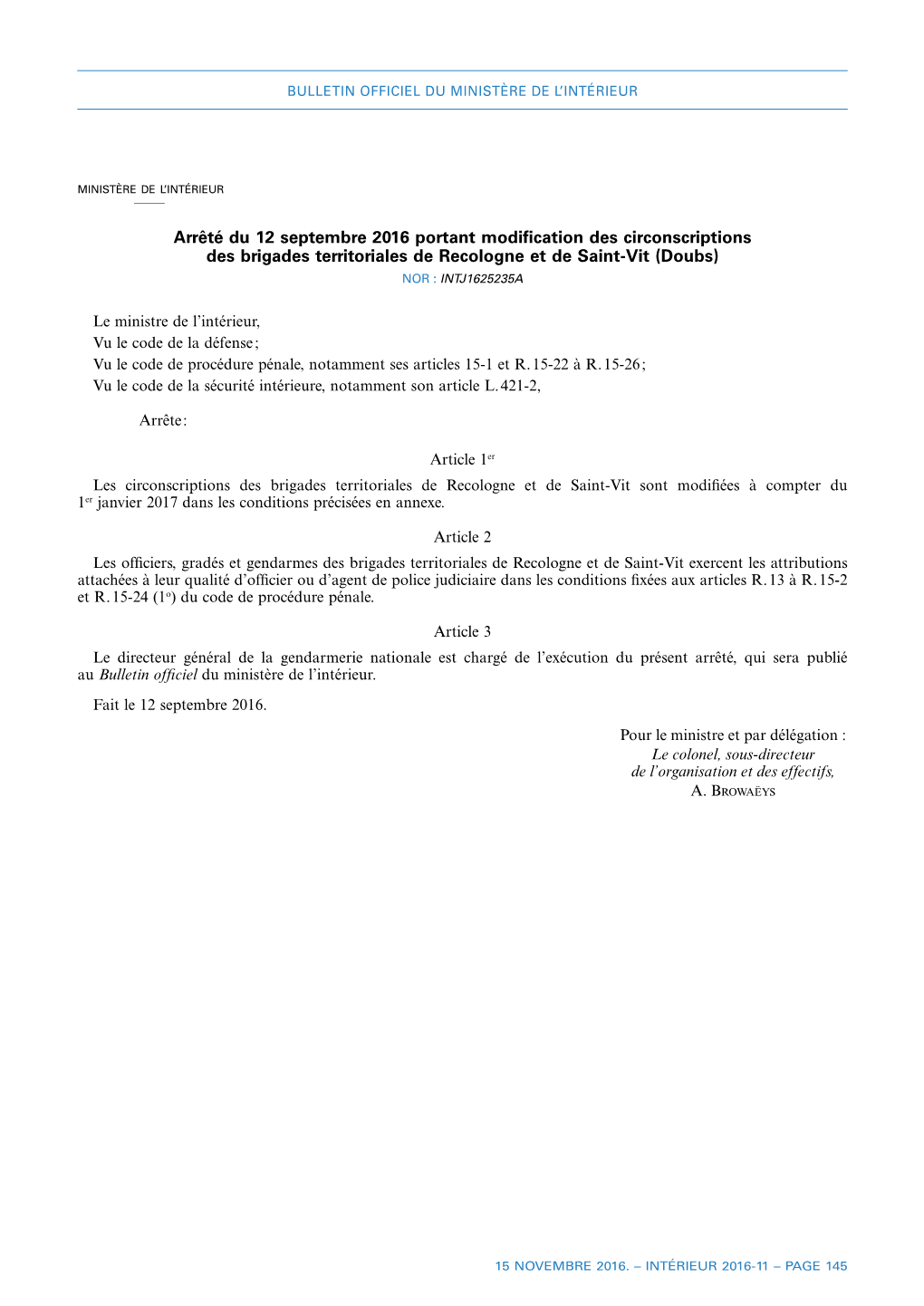 Arrêté Du 12 Septembre 2016 Portant Modification Des Circonscriptions