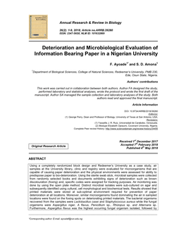 Deterioration and Microbiological Evaluation of Information Bearing Paper in a Nigerian University