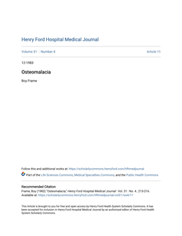 Henry Ford Hospital Medical Journal Osteomalacia