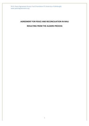 The Agreement for Peace and Reconciliation in Mali (CSA)