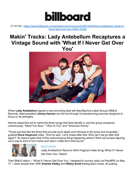 Makin' Tracks: Lady Antebellum Recaptures a Vintage Sound with 'What If I Never Get Over You'