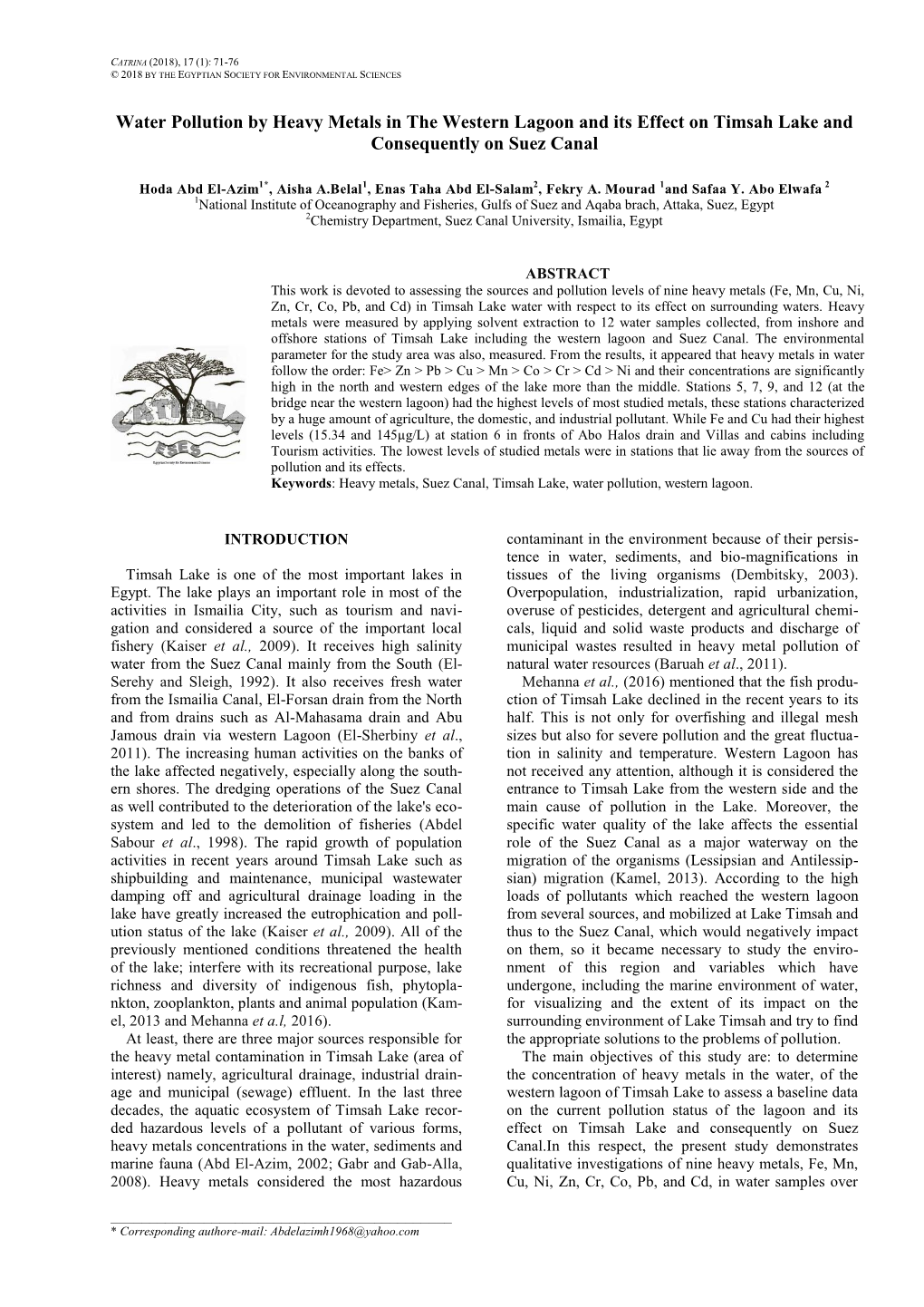 Water Pollution by Heavy Metals in the Western Lagoon and Its Effect on Timsah Lake and Consequently on Suez Canal