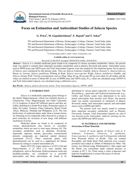 Focus on Estimation and Antioxidant Studies of Salacia Species
