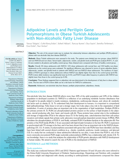 Adipokine Levels and Perilipin Gene Polymorphisms in Obese Turkish Adolescents with Non-Alcoholic Fatty Liver Disease