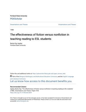 The Effectiveness of Fiction Versus Nonfiction in Teaching Reading to Esl Students