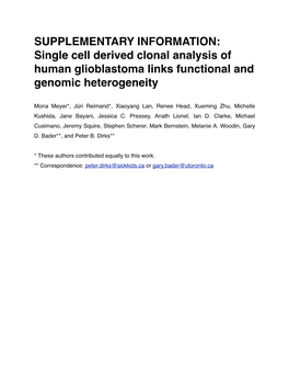 Single Cell Derived Clonal Analysis of Human Glioblastoma Links