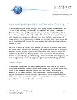 Understanding Bullying: a White Paper from Invictus Consulting, LLC