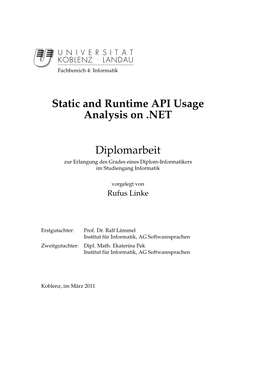 Static and Runtime API Usage Analysis on .NET Diplomarbeit