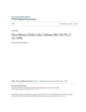 New Mexico Daily Lobo, Volume 085, No 95, 2/12/1981." 85, 95 (1981)