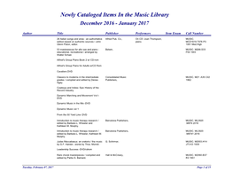 Newly Cataloged Items in the Music Library December 2016 - January 2017