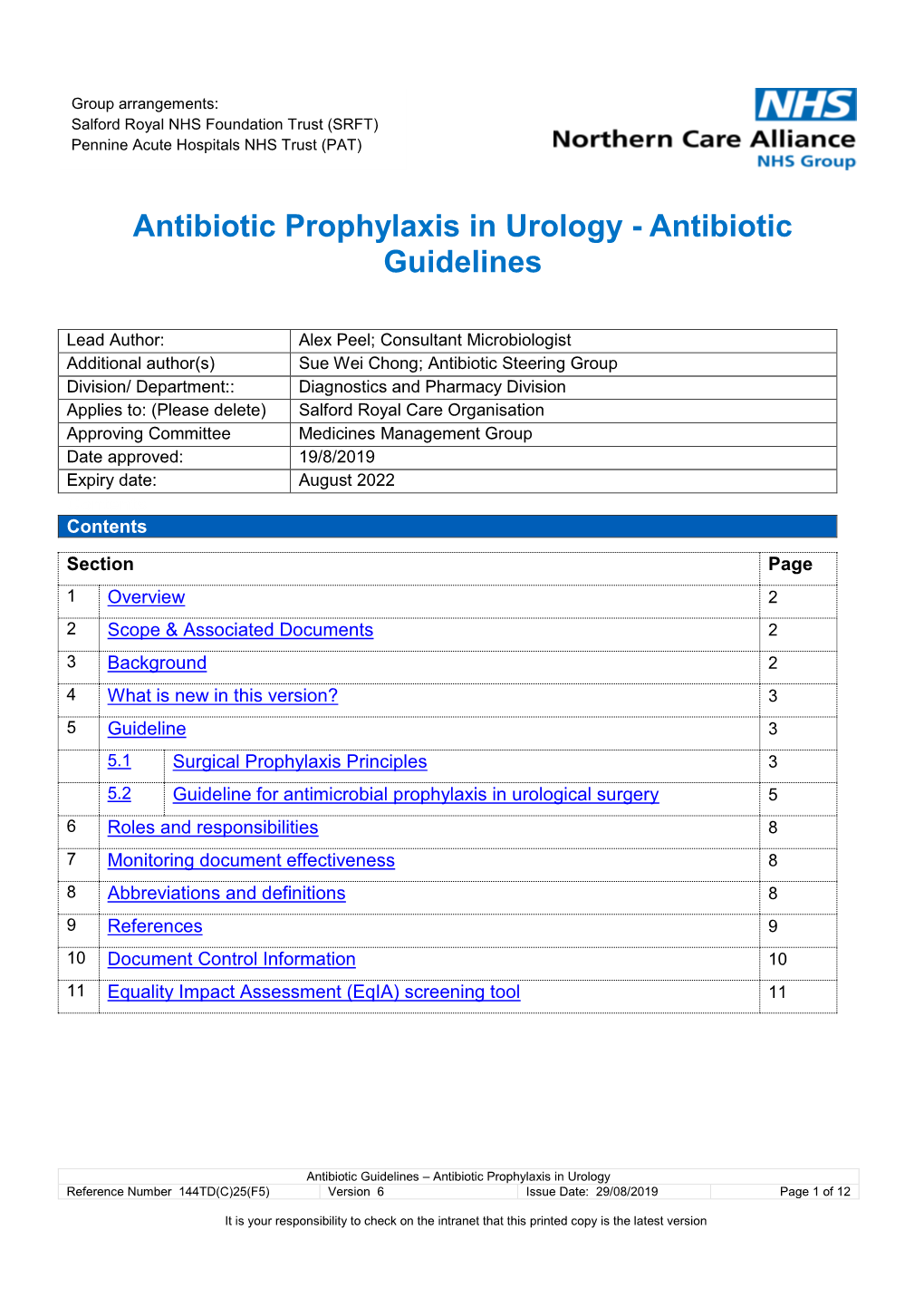 Antibiotic Prophylaxis in Urology - Antibiotic Guidelines