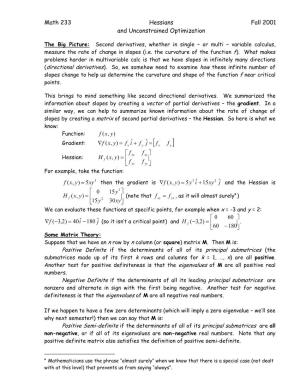 Math 233 Hessians Fall 2001 and Unconstrained Optimization