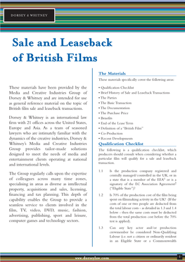Sale and Leaseback of British Films