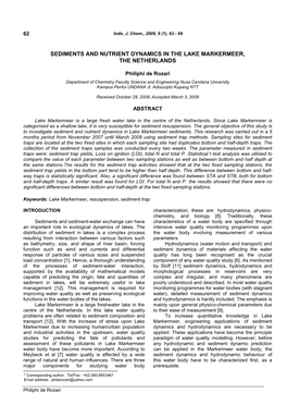 Sediments and Nutrient Dynamics in the Lake Markermeer, the Netherlands