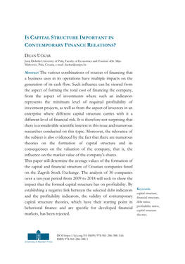 Is Capital Structure Important in Contemporary Finance Relations?