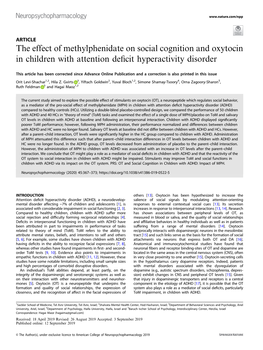 The Effect of Methylphenidate on Social Cognition and Oxytocin in Children with Attention Deﬁcit Hyperactivity Disorder