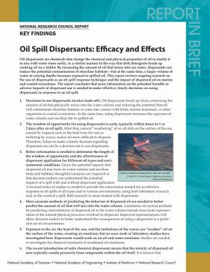 Oil Spill Dispersants: Effi Cacy and Eff Ects