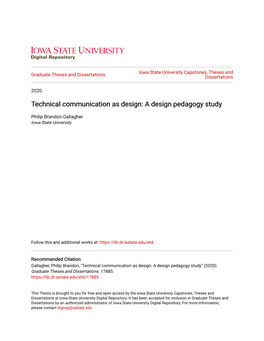 Technical Communication As Design: a Design Pedagogy Study