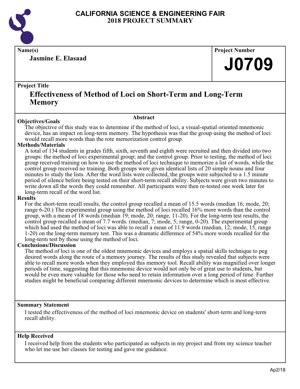 Effectiveness of Method of Loci on Short-Term and Long-Term Memory