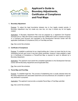 Applicant's Guide to Boundary Adjustments, Certificates of Compliance and Final Maps