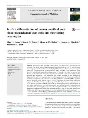 In Vitro Differentiation of Human Umbilical Cord Blood Mesenchymal
