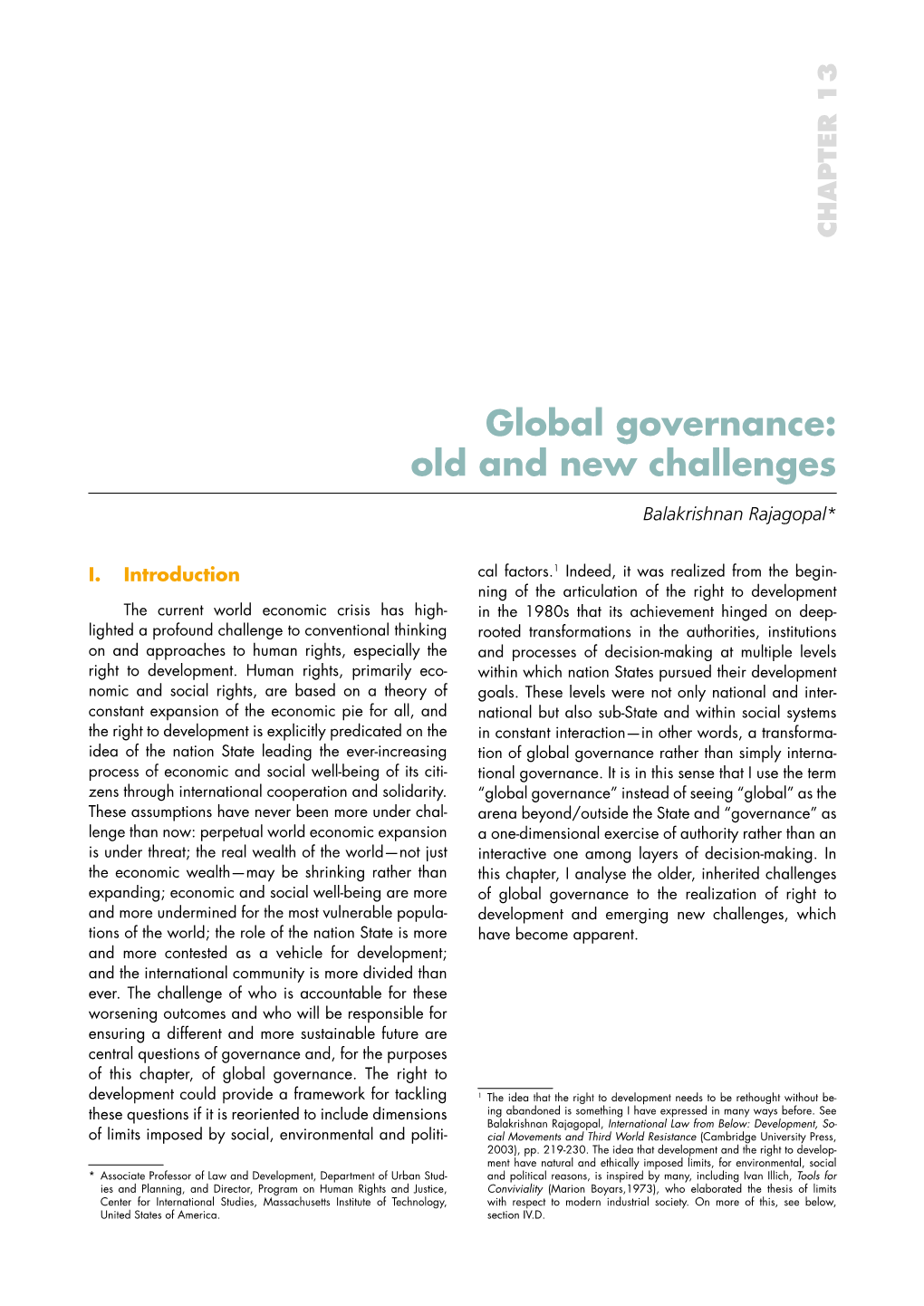 Global Governance: Old and New Challenges