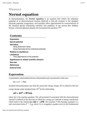 Nernst Equation - Wikipedia 1 of 10