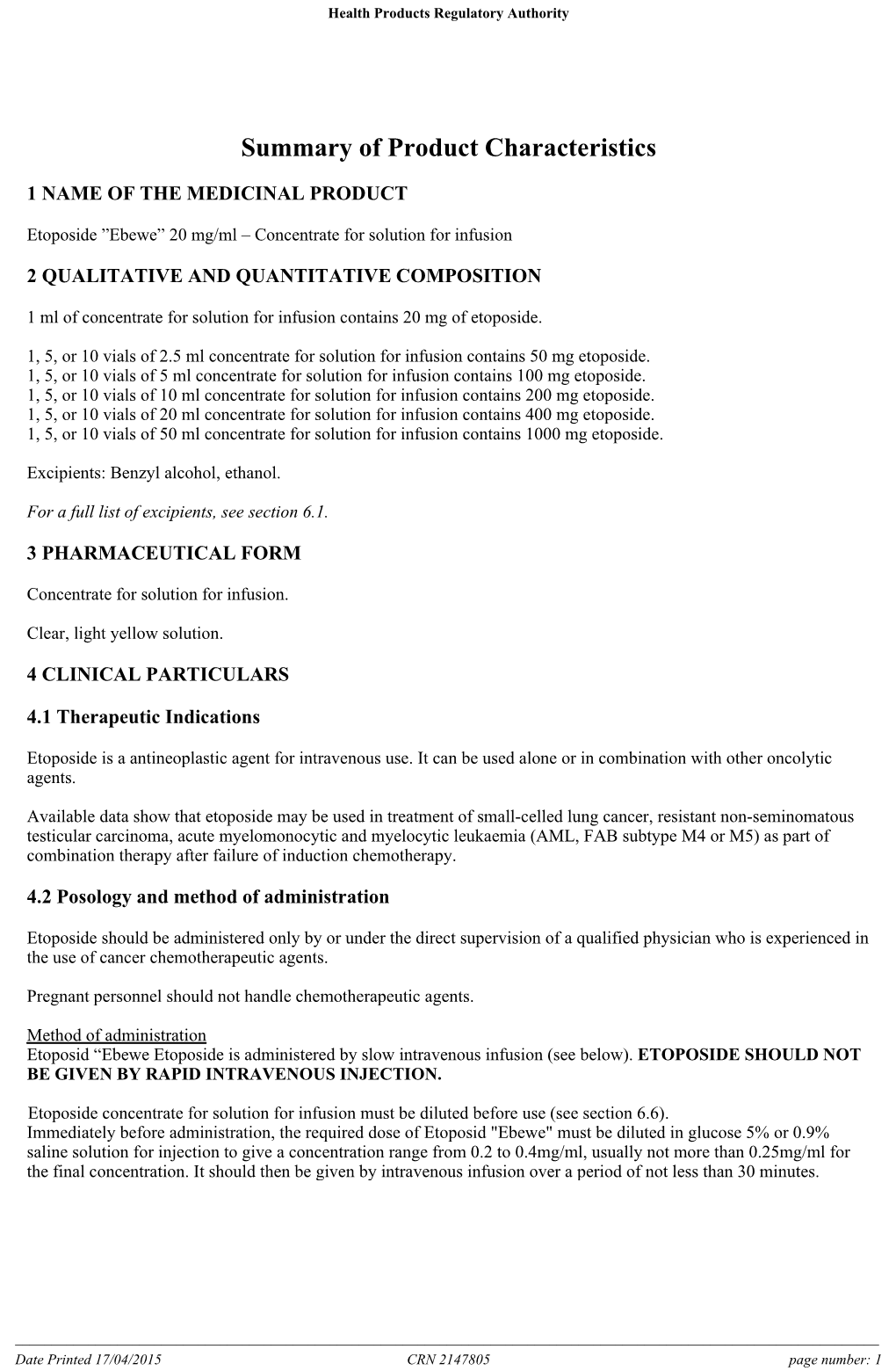 Summary of Product Characteristics