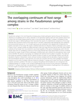 The Overlapping Continuum of Host Range Among Strains in the Pseudomonas Syringae Complex Cindy E