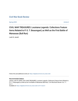 CIVIL WAR TREASURES: Louisiana Legends: Collections Feature Items Related to P
