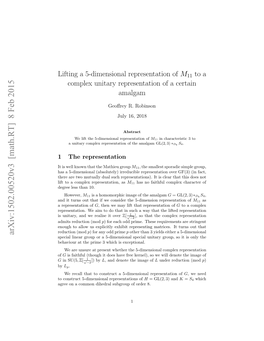 Lifting a 5-Dimensional Representation of $ M {11} $ to a Complex Unitary Representation of a Certain Amalgam