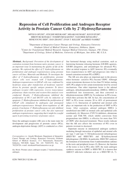 Repression of Cell Proliferation and Androgen Receptor Activity in Prostate Cancer Cells by 2’-Hydroxyflavanone