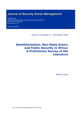 Demilitarisation, Non-State Actors and Public Security in Africa: a Preliminary Survey of the Literature