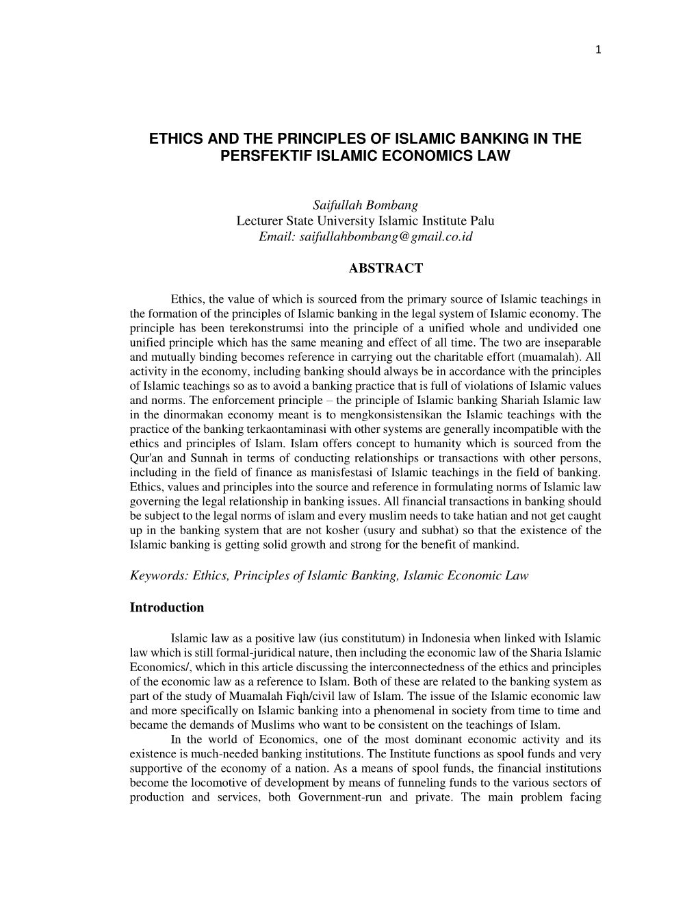 Ethics and the Principles of Islamic Banking in the Persfektif Islamic Economics Law