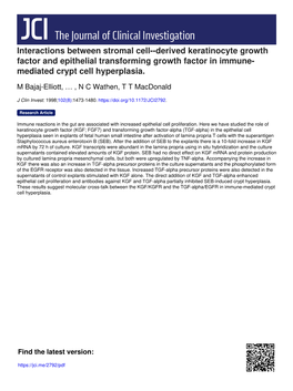 Derived Keratinocyte Growth Factor and Epithelial Transforming Growth Factor in Immune- Mediated Crypt Cell Hyperplasia
