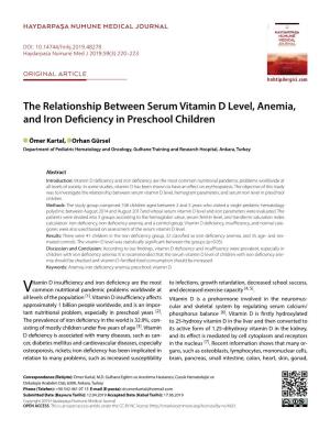 The Relationship Between Serum Vitamin D Level, Anemia, and Iron Deficiency in Preschool Children
