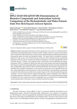 HPLC-DAD-ESI-QTOF-MS Determination of Bioactive Compounds and Antioxidant Activity Comparison of the Hydroalcoholic and Water Ex