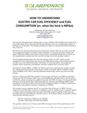 HOW to UNDERSTAND ELECTRIC CAR FUEL EFFICIENCY and FUEL CONSUMPTION (Or, What the Heck Is Mpge)