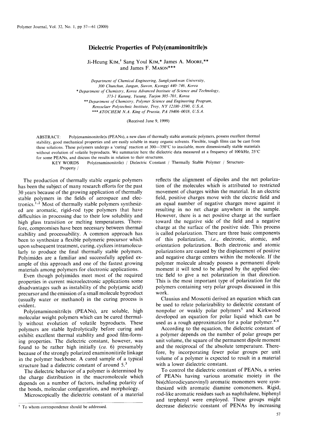 Dielectric Properties of Poly(Enaminonitrile)S