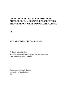Perspectives from French West Indian Literature