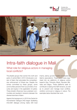 Intra-Faith Dialogue in Mali What Role for Religious Actors in Managing Local Conflicts?