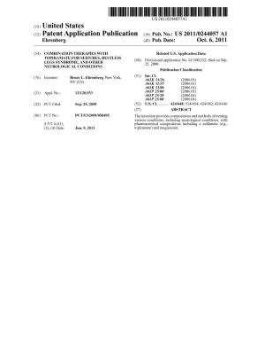 (12) Patent Application Publication (10) Pub. No.: US 2011/0244057 A1 Ehrenberg (43) Pub