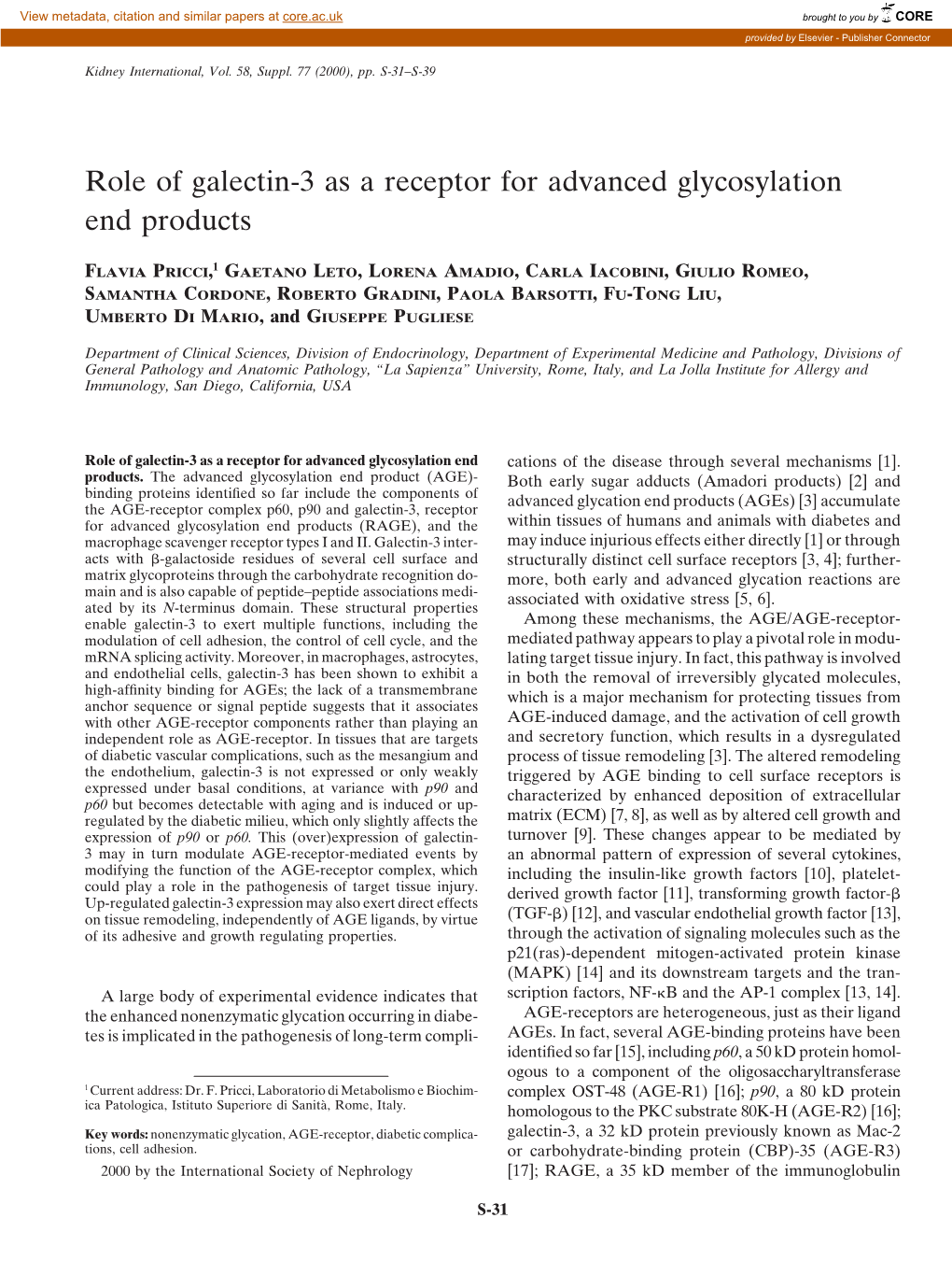 Role of Galectin-3 As a Receptor for Advanced Glycosylation End Products