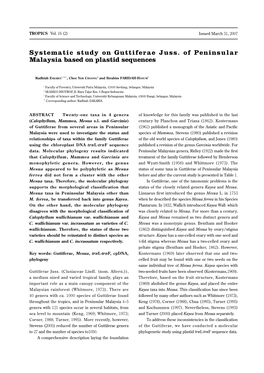 Systematic Study on Guttiferae Juss. of Peninsular Malaysia Based on Plastid Sequences