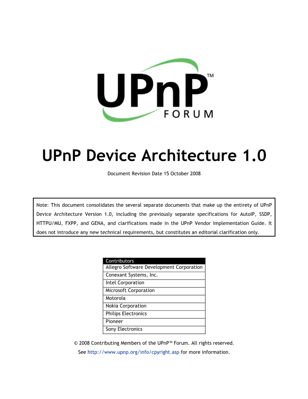 Universal Plug and Play Device Architecture