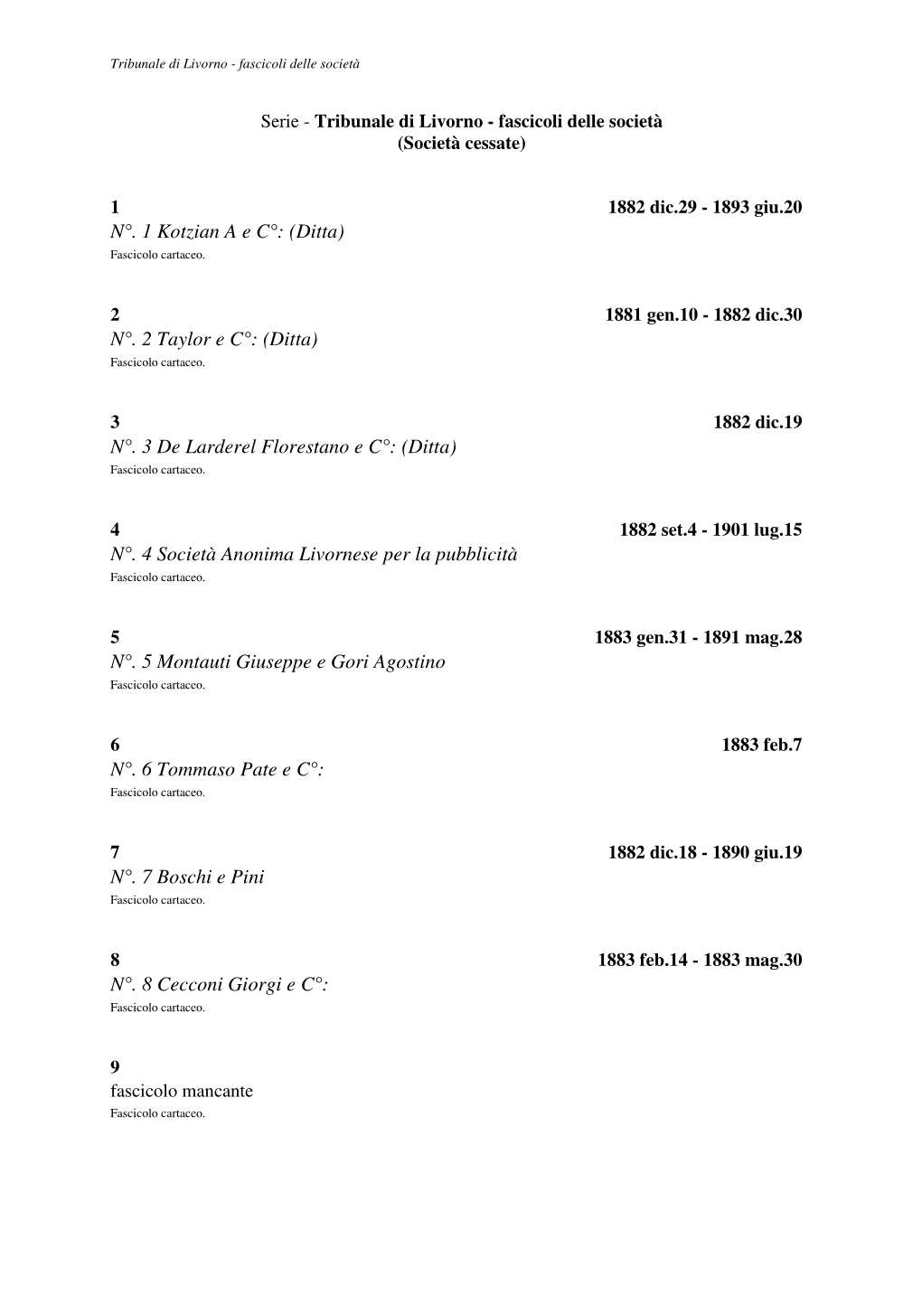 Fondo Società Del Tribunale Di Livorno