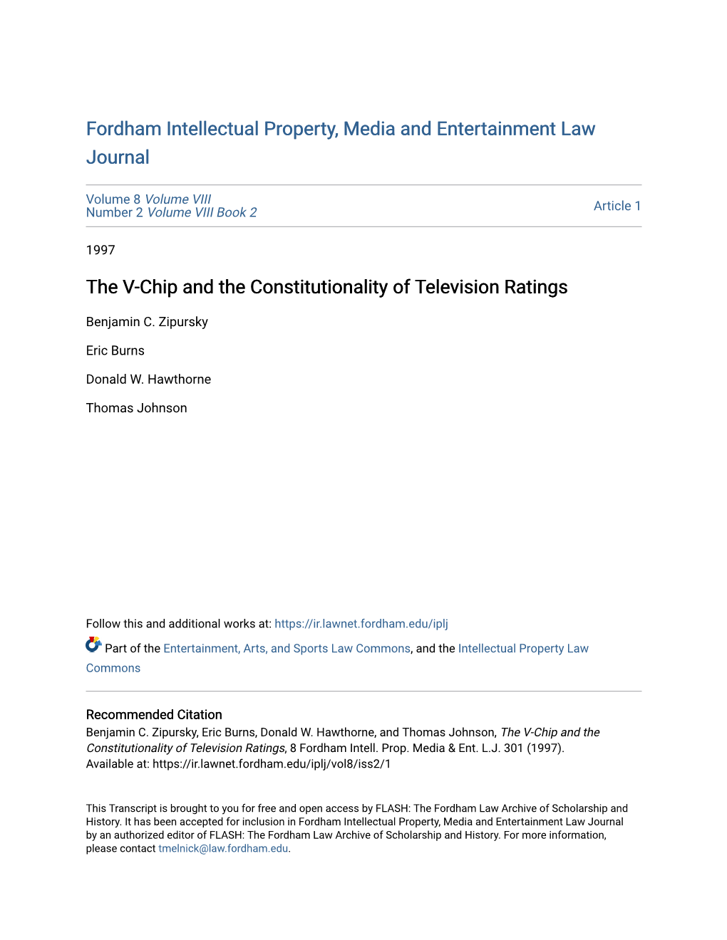 The V-Chip and the Constitutionality of Television Ratings