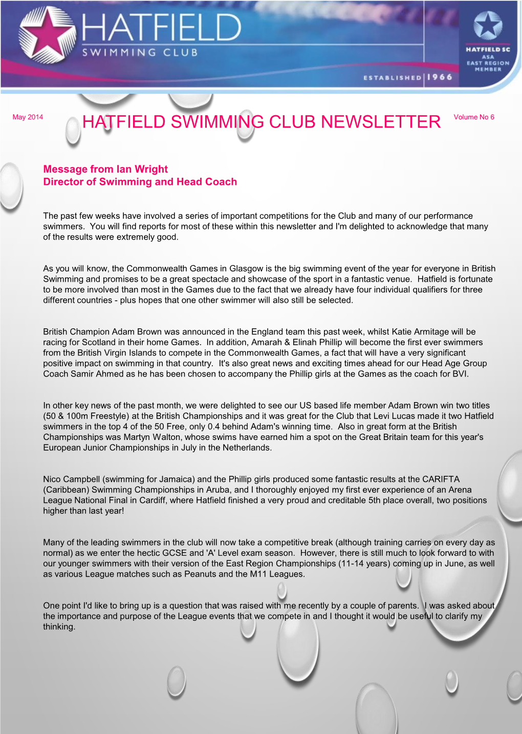 HATFIELD SWIMMING CLUB NEWSLETTER Volume No 6